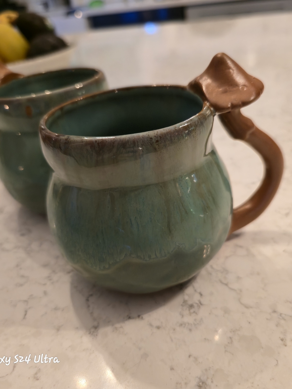 Source Unknown Green Blue Ceramic Mugs with Brown Handles - Set of 2 - Picture 2 of 9